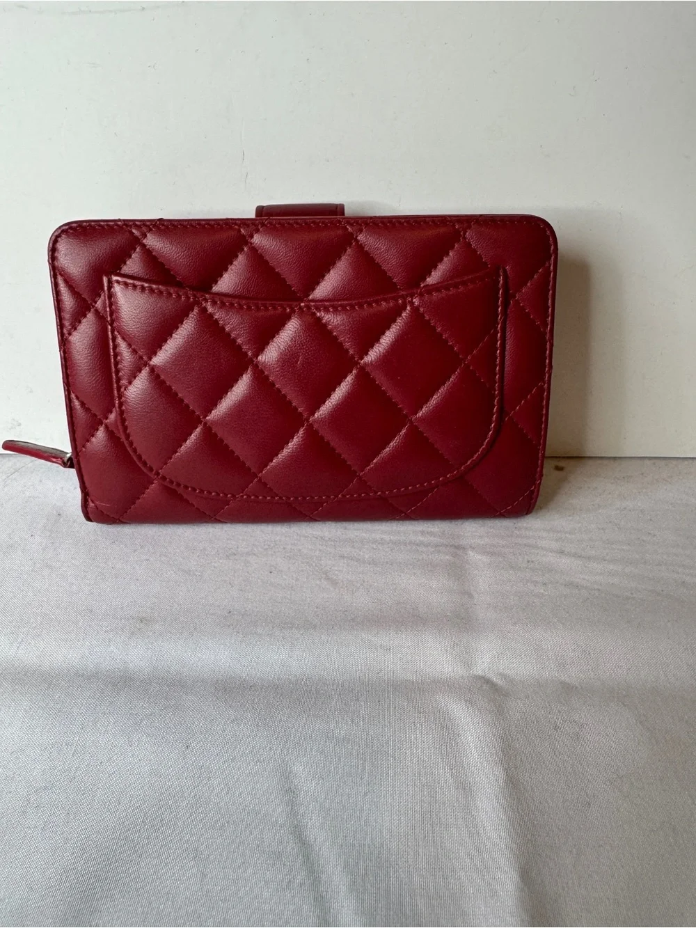 CHANEL Quilted Wallet in Deep Red with Silver CC Compact Wallet